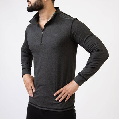 Premium Charcoal Lycra Zipper Mock Neck with Carbon Reflectors - Valetica Sports