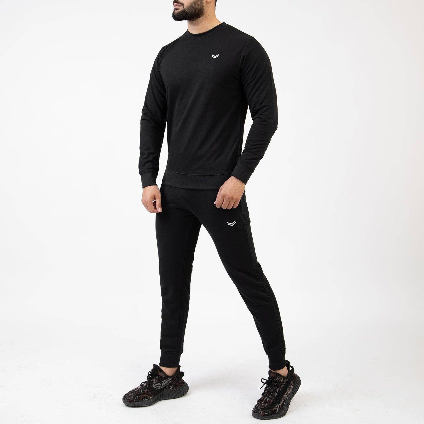 Solid Black Tracksuit with Ribbed Cuff Pants - Valetica Sports