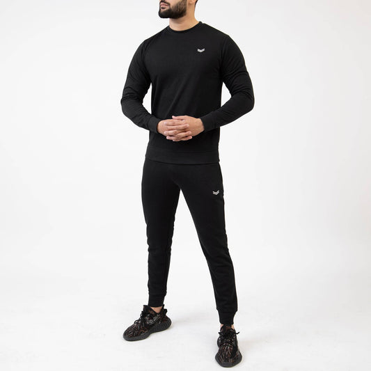 Solid Black Tracksuit with Ribbed Cuff Pants - Valetica Sports