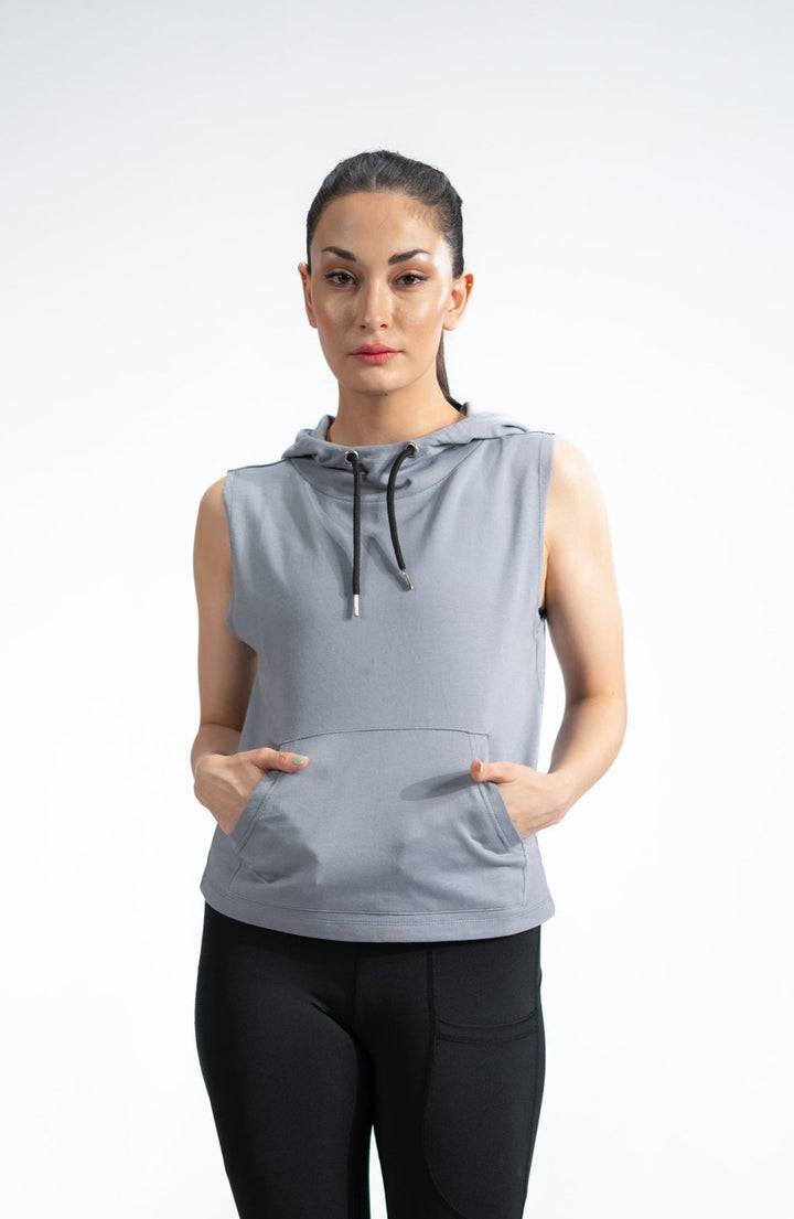 Terry Grey Sleeveless Hoodie