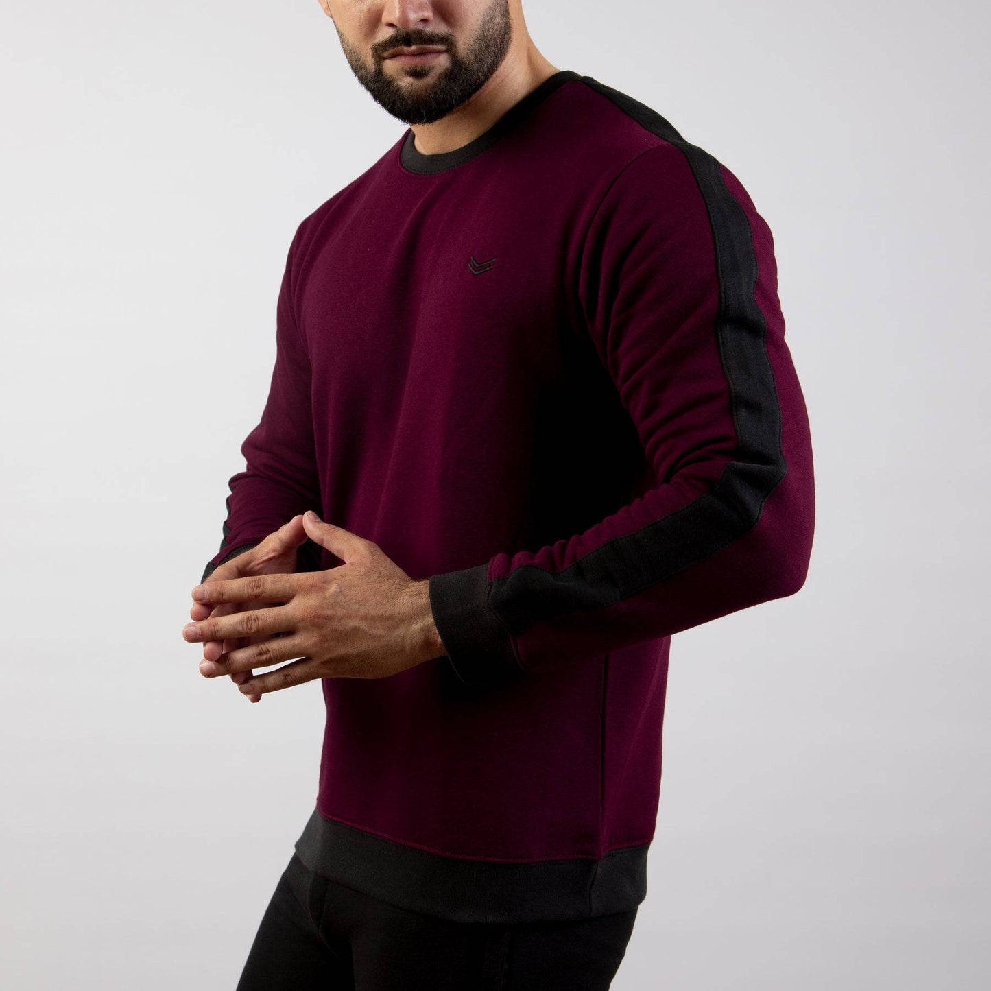 Wine Fleece Sweatshirt With Black Panels - Valetica Sports