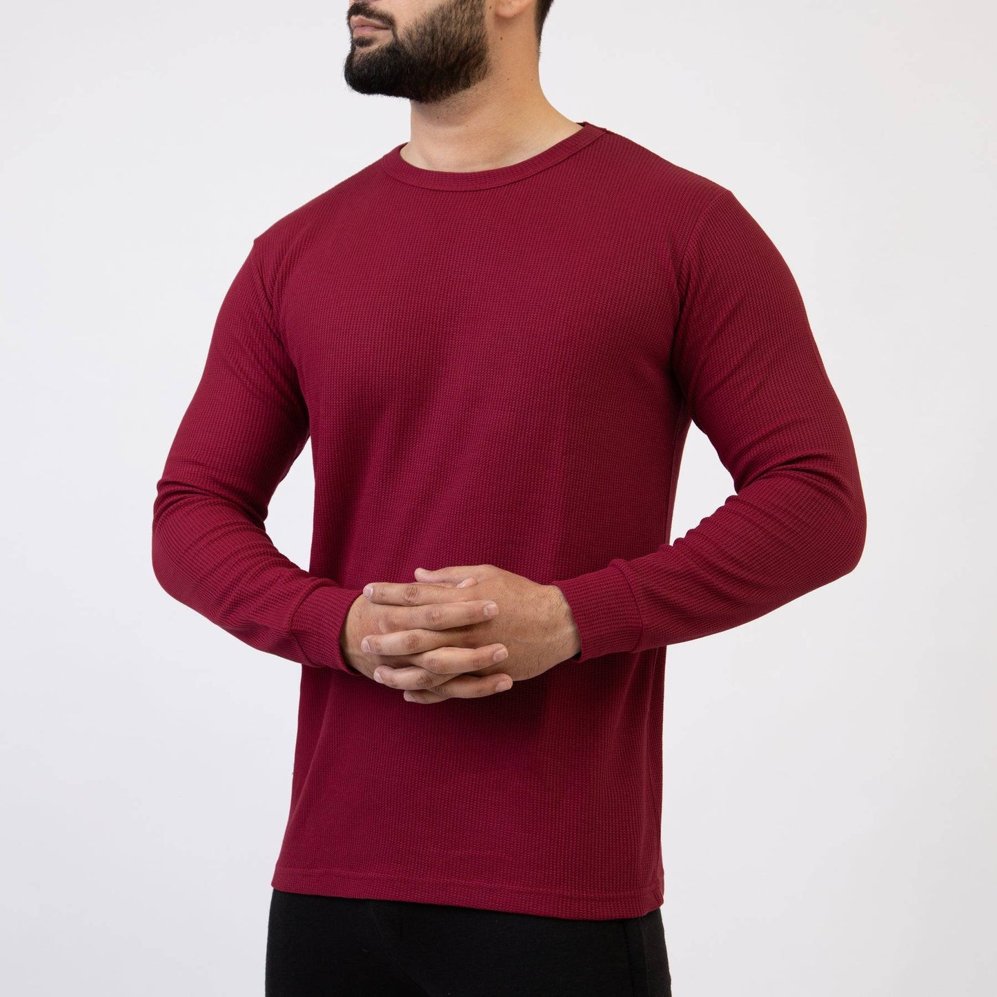 Wine Maroon Thermal Full Sleeves Waffle-Knit - Valetica Sports