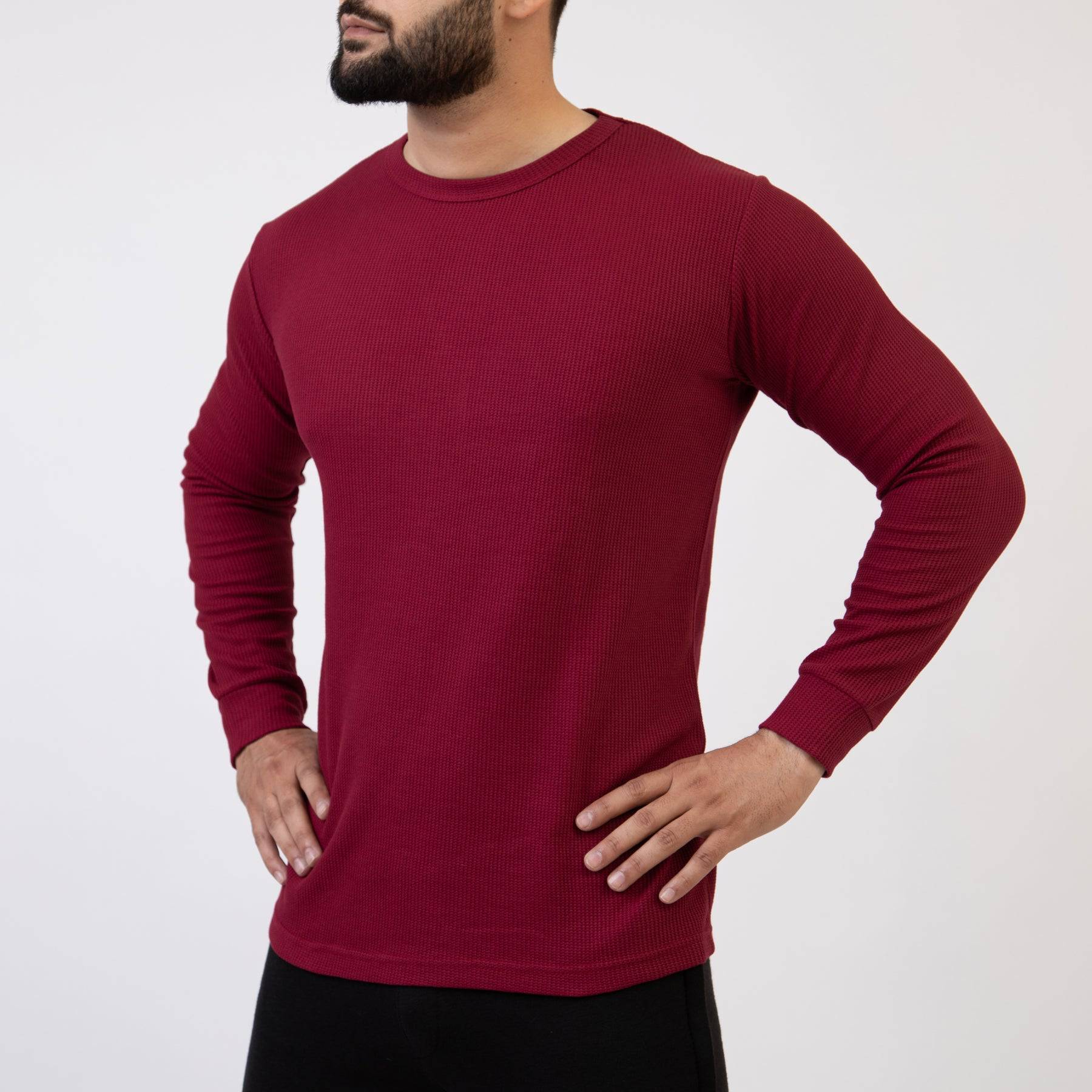 Wine Maroon Thermal Full Sleeves Waffle-Knit - Valetica Sports