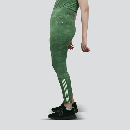 Women's Camo Workout High-Waisted Stretchable Leggings - Lime Green - Valetica Sports