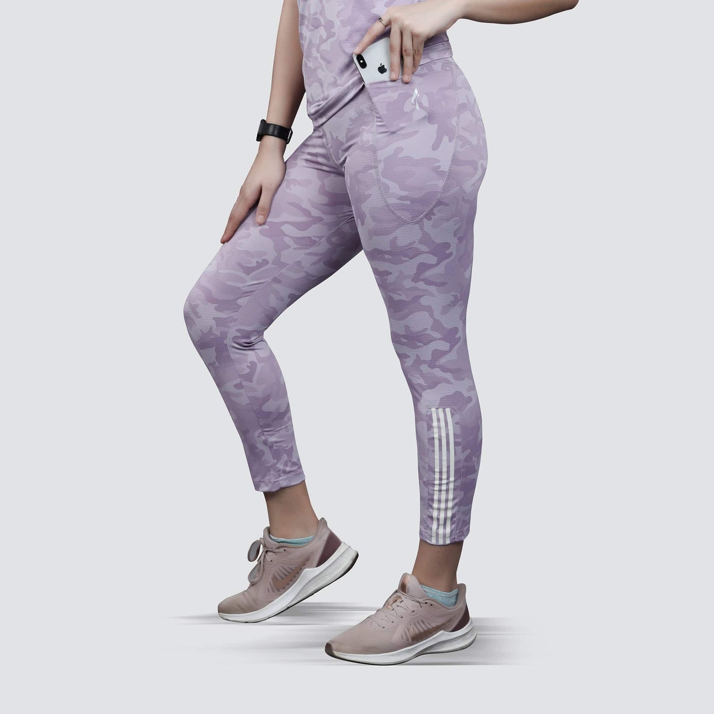 Women's Camo Workout High-Waisted Stretchable Leggings - Purple - Valetica Sports