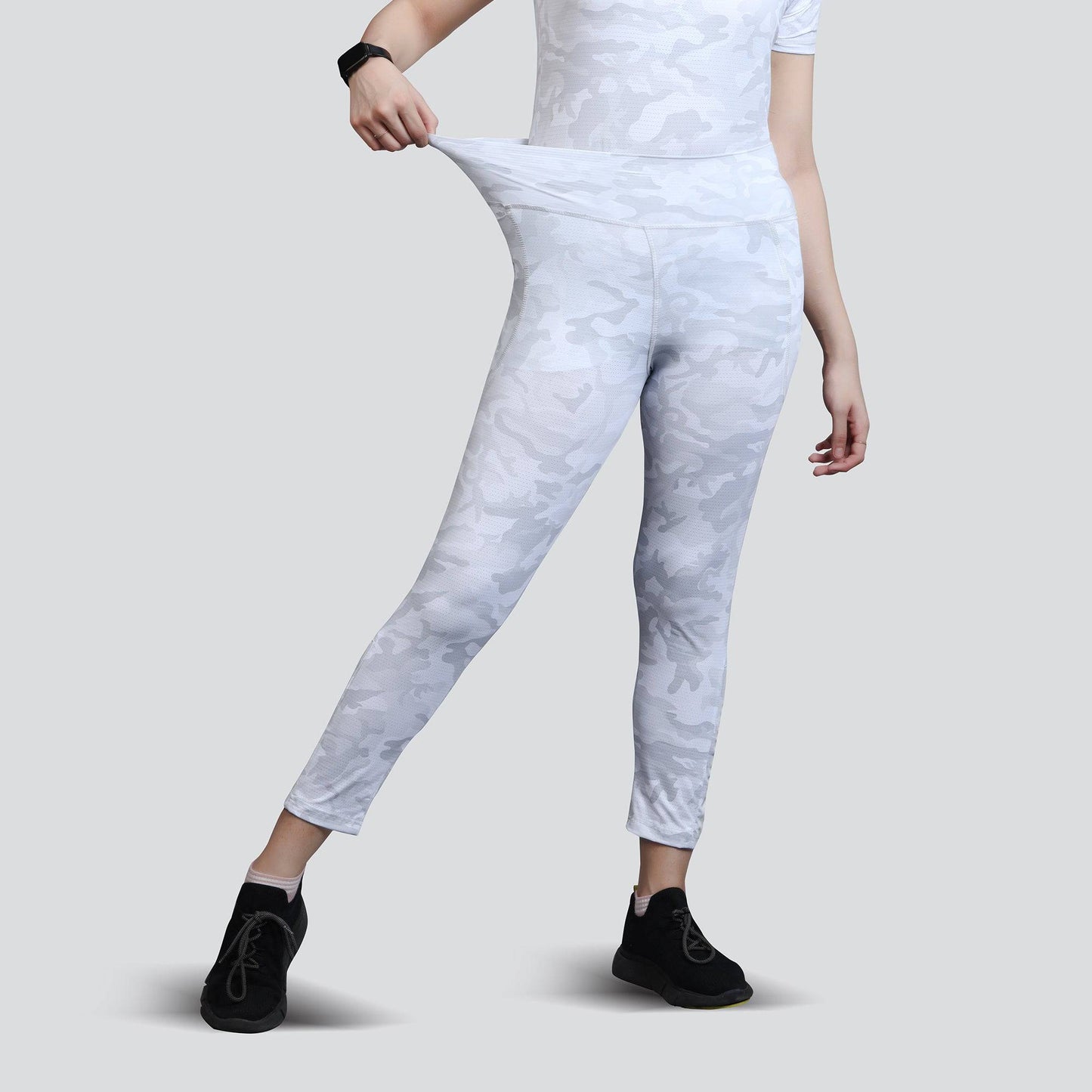 Women's Camo Workout High-Waisted Stretchable Leggings - White - Valetica Sports