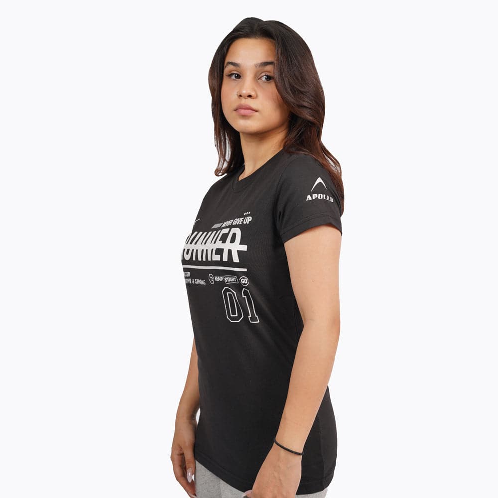 Women Sports T-shirt Cotton  Black - Valetica Sports